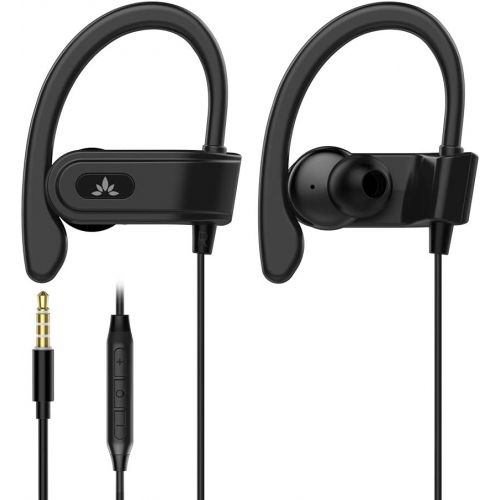  [아마존베스트]Avantree E171 Sports Earbuds Wired with Microphone, Sweatproof Wrap Around Earphones with Over Ear Hook, in Ear Running Headphones for Workout Exercise Gym Compatible with iPhone,