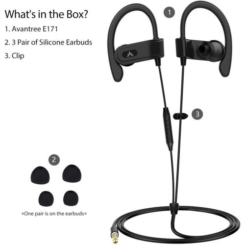  [아마존베스트]Avantree E171 Sports Earbuds Wired with Microphone, Sweatproof Wrap Around Earphones with Over Ear Hook, in Ear Running Headphones for Workout Exercise Gym Compatible with iPhone,