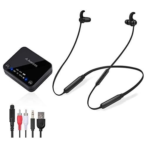  Avantree HT4186 Wireless Headphones Earbuds for TV Watching, Neckband Earphones Hearing Set w/ Bluetooth Transmitter for OPTICAL Digital Audio, RCA, 3.5mm Aux Ported TVs, PLUG n PL