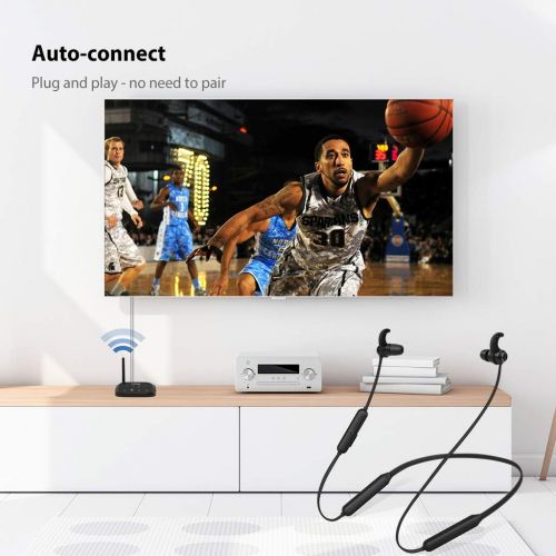  Avantree HT5006 Wireless Headphones Earbuds for TV Watching, Neckband Earphones Hearing Set w/Bypass Bluetooth Transmitter for Optical Digital, RCA, 3.5mm Ported TVs, Plug n Play,