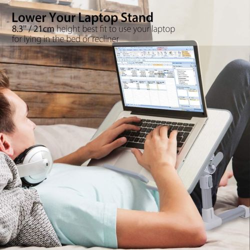  [아마존베스트]Avantree Neetto Height Adjustable Laptop Bed Table, Portable Lap Desk with Foldable Leg, Breakfast Tray for Eating, Notebook Computer Stand for Reading Writing on Bed Couch Sofa Floor - Hon