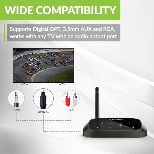  [아마존베스트]Avantree Oasis Plus Certified aptX HD Bluetooth 5.0 Transmitter Receiver for TV, Low Latency Wireless Audio Adapter for Headphone, Long Range, Voice Guide, Touch Screen, Splitter f