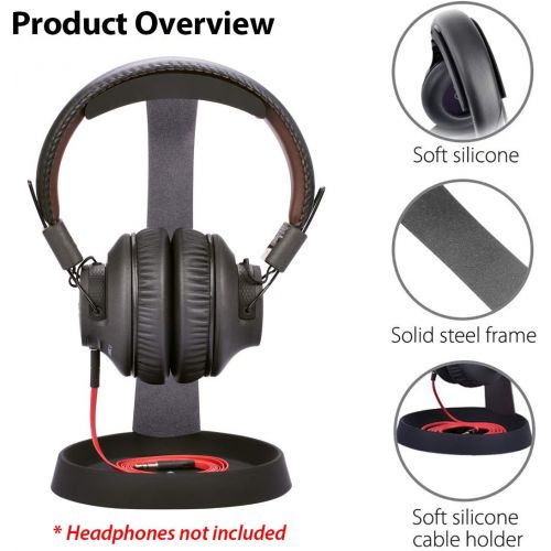  [아마존베스트]Avantree Metal & Silicone Headphone Stand Hanger with Cable Holder, Black Desk Earphone Mount Rack for Sennheiser, Sony, Bose, Beats Gaming Headset Display, Fancy Music Studio Acce