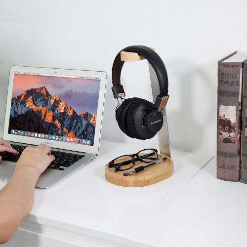  [아마존베스트]Avantree Universal Wooden & Aluminum Headphone Stand Hanger with Cable Holder, Sturdy Desk Headset Mount Rack for Sony, Bose, Shure, Jabra, JBL, AKG, Gaming Headphones Display - TR