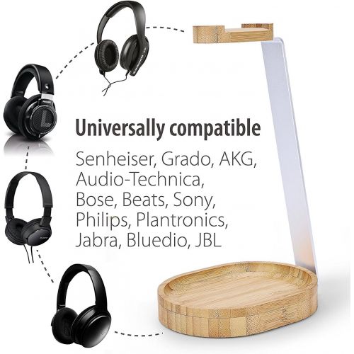  [아마존베스트]Avantree Universal Wooden & Aluminum Headphone Stand Hanger with Cable Holder, Sturdy Desk Headset Mount Rack for Sony, Bose, Shure, Jabra, JBL, AKG, Gaming Headphones Display - TR