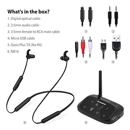  [아마존베스트]Avantree HT5006 Wireless Headphones for TV, TV Neckband Earpiece with Bluetooth Transmitter Pass-Through (Optical, RCA, 3.5 mm) Plug & Play, No Delay, Ideal for Seniors