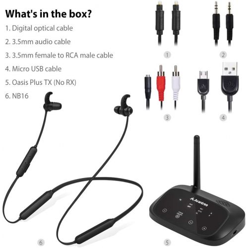  [아마존베스트]Avantree HT5006 Wireless Headphones for TV, TV Neckband Earpiece with Bluetooth Transmitter Pass-Through (Optical, RCA, 3.5 mm) Plug & Play, No Delay, Ideal for Seniors