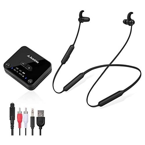  Avantree HT4186 Wireless Neckband Headphones Earbuds for TV Watching & PC with Bluetooth Transmitter Set, for Optical Digital Audio, RCA, 3.5mm AUX Ported TVs, Plug & Play, No Dela