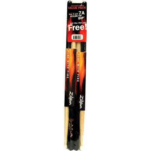  Avedis Zildjian Company Zildjian Dip Wood Drumsticks, Buy 3 Pairs Get 1 Pair Free - Black 7A Nylon