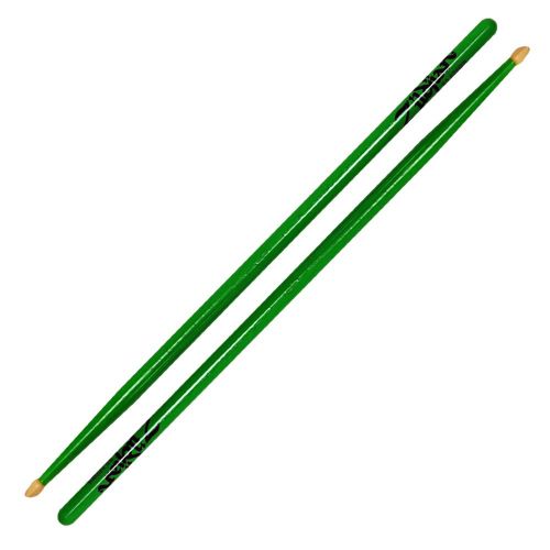  Avedis Zildjian Company Popular 5A Acorn model drumsticks in a selection of new multi-layer neon color finishes. Colors available include neon yellow, green and pink. These super vibrant color finishes al