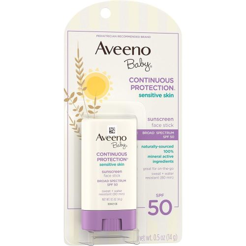  Aveeno Baby Continuous Protection Sensitive Skin Mineral Sunscreen Stick for Face with Broad Spectrum SPF 50, Zinc Oxide & Titanium Dioxide, Oil-Free & Water-Resistant, Travel-Size