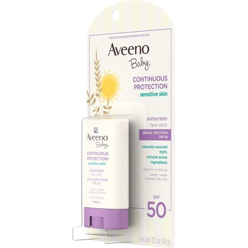  Aveeno Baby Continuous Protection Sensitive Skin Mineral Sunscreen Stick for Face with Broad Spectrum SPF 50, Zinc Oxide & Titanium Dioxide, Oil-Free & Water-Resistant, Travel-Size