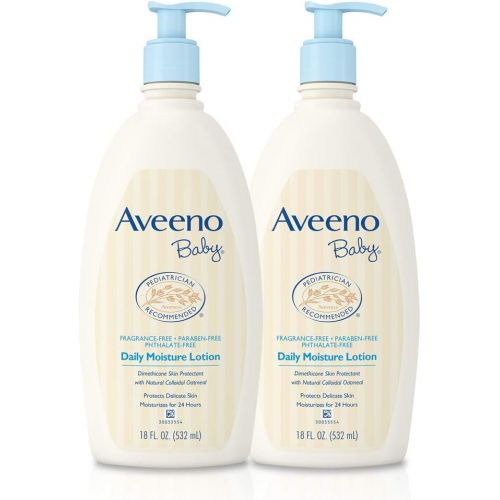  Aveeno Baby Daily Moisture Lotion with Oatmeal & Dimethicone, Fragrance-Free, 18 fl. oz, Twin Pack