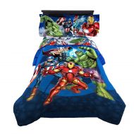 Marvel Avengers Blue Circle Twin/Full Comforter - Super Soft Kids Reversible Bedding features Iron Man, Hulk, Captain America, and Thor - Fade Resistant Polyester Fill (Official Ma