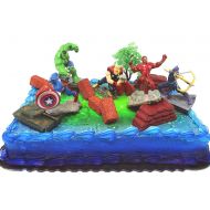 Avengers 15 Piece Birthday Cake Topper Set Featuring Captain America, Iron Man, Incredible Hulk, Hawkeye, Thor and Themed Decorative Accessories - Cake Topper Includes All Items Sh