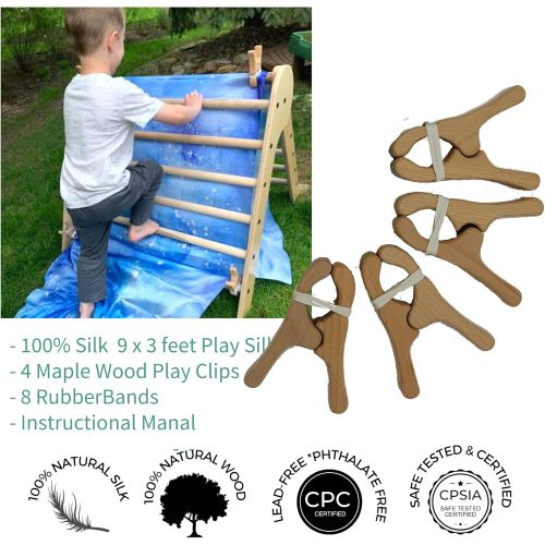  Avery & Ruth (Astronaut) 9x3 Feet Giant Play Silks and Play Clips 100% Real Silk Skin Safe Eco-Friendly Dye 4 Maple Clips Fort Building Kit Waldorf Kids Dress Up and Pretend Play w