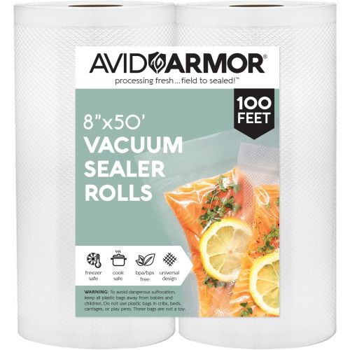  [아마존베스트]Avid Armor 2 Pack 8 x 50 Rolls Vacuum Sealer Bags for Food Saver, Seal a Meal Vac Sealers Heavy Duty Commercial, BPA Free, Sous Vide Vaccume Safe, Cut to Size Storage Bag 100 Total Feet Embos