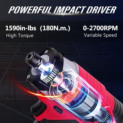  [아마존베스트]Impact Driver Kit, 1590 in-lbs 20V MAX Cordless 1/4 Hex Impact Drill, Variable Speed, with 14Pcs Sockets, 10Pcs Driver Bits and Tool Bag, Avid Power