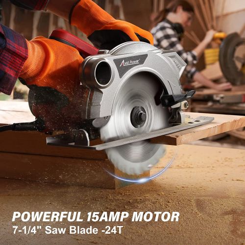  AVID POWER Electric Circular Saw Corded 15 Amp 5,000RPM Circular Saw with 7-1/4 Inch Saw Blade, Solid Aluminum Base Plate, Ideal for Cutting Wood, Metal and Plastic