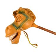 AvidVintageShop Vintage Riding Toy 1950s Wooden Stick Horse with Hard Plastic Head and Jointed Mouth