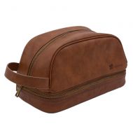Avigo Bags Leather Toiletry Bag Dopp Kit Shaver Bag With Organizer Pocket and Accessory Holders | Brown