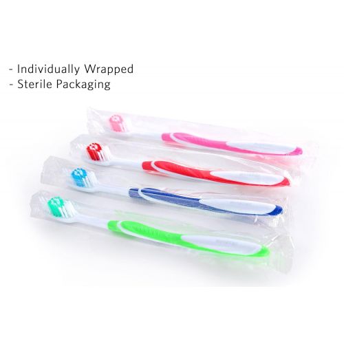  Avistar 148 Individually Packaged Large Head Medium Bristle Disposable Toothbrushes - Multi Color Pack -...