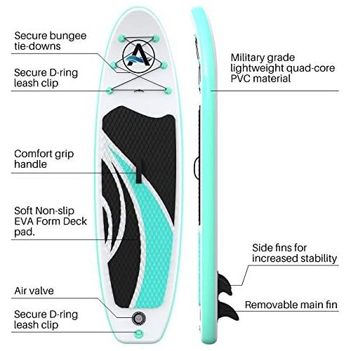  awesafe Inflatable Stand Up Paddle Board 10x32x6 SUP with ISUP Accessories Backpack, Fin, Paddle, Double Action Pump, Leash, Waterproof Bag for Youth & Adult