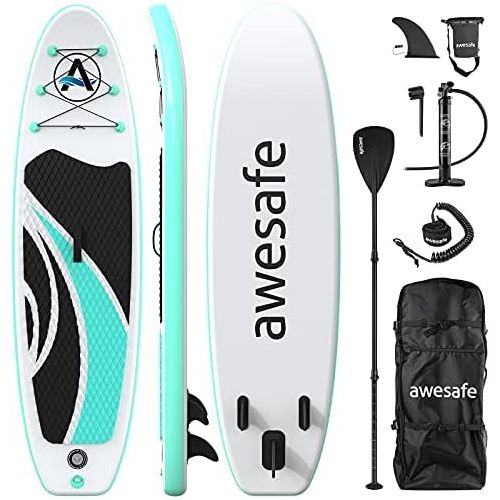  awesafe Inflatable Stand Up Paddle Board 10x32x6 SUP with ISUP Accessories Backpack, Fin, Paddle, Double Action Pump, Leash, Waterproof Bag for Youth & Adult