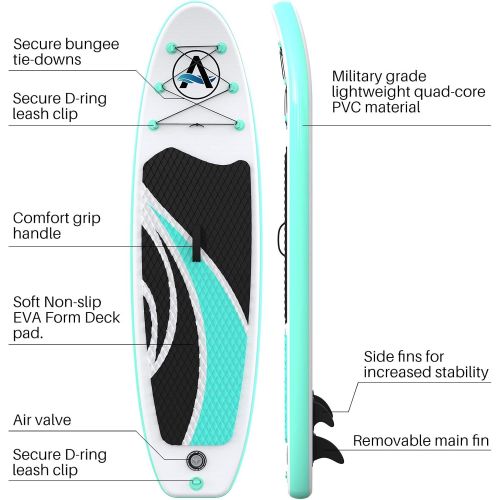  awesafe Inflatable Stand Up Paddle Board 10x32x6 SUP with ISUP Accessories Backpack, Fin, Paddle, Double Action Pump, Leash, Waterproof Bag for Youth & Adult