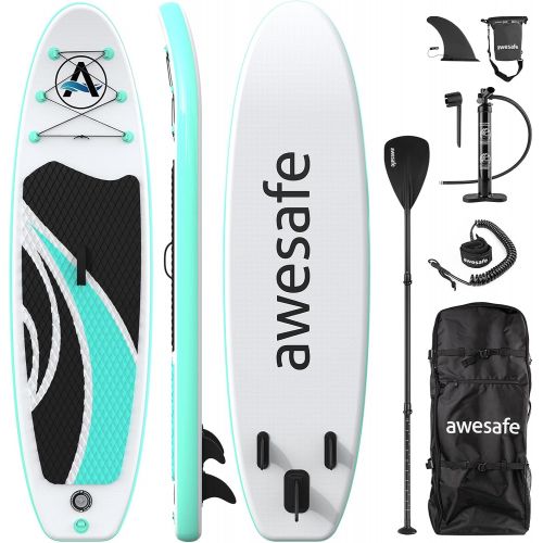  awesafe Inflatable Stand Up Paddle Board 10x32x6 SUP with ISUP Accessories Backpack, Fin, Paddle, Double Action Pump, Leash, Waterproof Bag for Youth & Adult