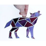 AwesomeSauceDesigns Wolf Stained Glass Suncatcher, Geometric Art, Geometric Stained Glass, Stained Glass Wolf, Geometric Wolf, Purple Wolf