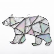 /AwesomeSauceDesigns Polar Bear Stained Glass Suncatcher, Geometric Art, Geometric Stained Glass, Stained Glass Polar Bear, Geometric Bear, Clear Glass