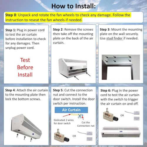  Awoco 36 Super Power 2 Speeds 1200CFM Commercial Indoor Air Curtain, UL Certified, 120V Unheated - Door Switch Included