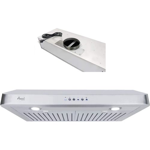 Awoco RH-C06-36 Classic 6 High 1mm Thick Stainless Steel Under Cabinet 4 Speeds 900CFM Range Hood with 2 LED Lights, 6 Round Top Vent - 36 Width