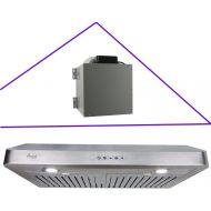 Awoco RH-SP06 Super Quiet Split Series 6 High 1mm Thick Stainless Steel Under Cabinet 4 Speeds 900CFM Range Hood with 2 LED Lights, 6 Round Top Vent - 30 Width COMPLETE HOOD + BLOW
