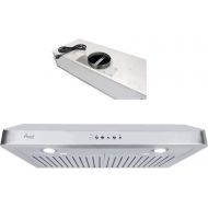 Awoco RH-C06-30 Classic 6 High 1mm Thick Stainless Steel Under Cabinet 4 Speeds 900CFM Range Hood with 2 LED Lights, 6 Round Top Vent - 30 Width