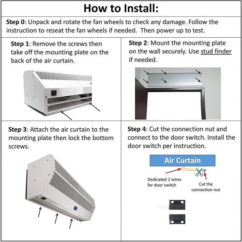  Awoco 36” Super Power 2 Speeds 1200 CFM Commercial Indoor Air Curtain, UL Certified 120V Unheated, with an Easy-Install Magnetic Switch