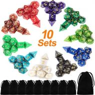 [아마존베스트]10 X 7 Polyhedral Dice Set (70 Pieces) for Dungeons and Dragons DND RPG MTG Table Games D4 D6 D8 D10 D% D12 D20 with 10 Pack Black Bags, 10 Colors