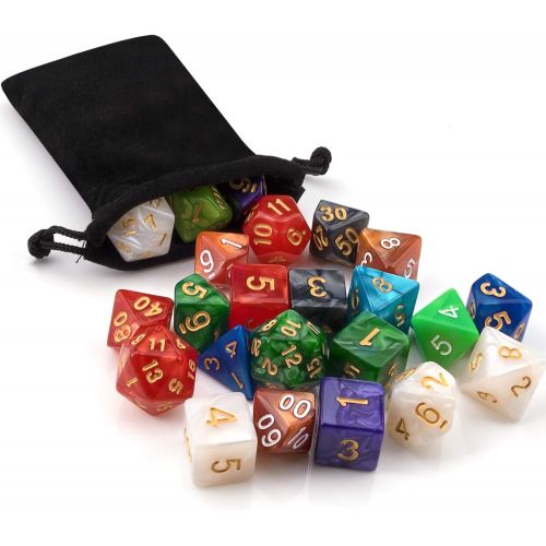  [아마존베스트]10 X 7 Polyhedral Dice Set (70 Pieces) for Dungeons and Dragons DND RPG MTG Table Games D4 D6 D8 D10 D% D12 D20 with 10 Pack Black Bags, 10 Colors