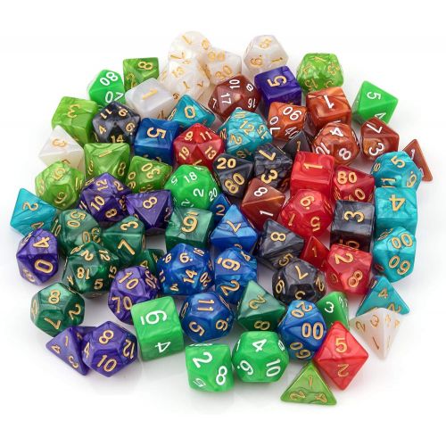  [아마존베스트]10 X 7 Polyhedral Dice Set (70 Pieces) for Dungeons and Dragons DND RPG MTG Table Games D4 D6 D8 D10 D% D12 D20 with 10 Pack Black Bags, 10 Colors