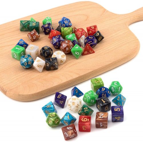  [아마존베스트]10 X 7 Polyhedral Dice Set (70 Pieces) for Dungeons and Dragons DND RPG MTG Table Games D4 D6 D8 D10 D% D12 D20 with 10 Pack Black Bags, 10 Colors