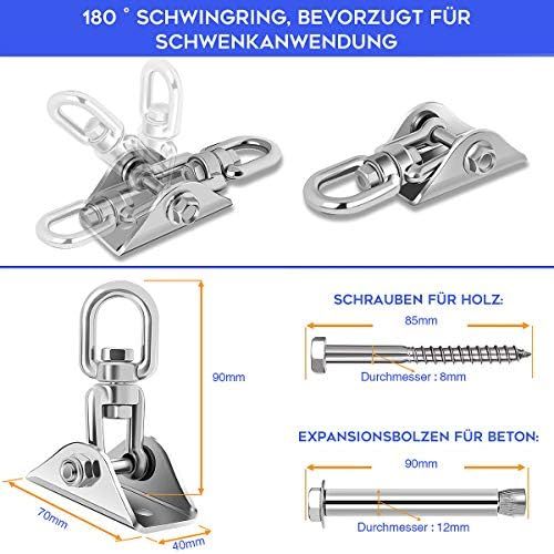  Awroutdoor 450KG Kapazitat Edelstahl 360° Drehen Deckenhaken Schaukel, Schaukelhaken, aufhangung Haken mit Schraube fuer Beton Holz Sets Spielplatz Veranda Sitz Trapeze Yoga, Gym