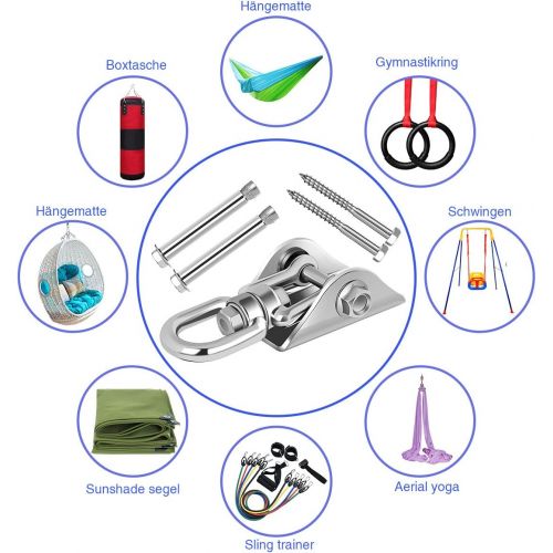  Awroutdoor 450KG Kapazitat Edelstahl 360° Drehen Deckenhaken Schaukel, Schaukelhaken, aufhangung Haken mit Schraube fuer Beton Holz Sets Spielplatz Veranda Sitz Trapeze Yoga, Gym