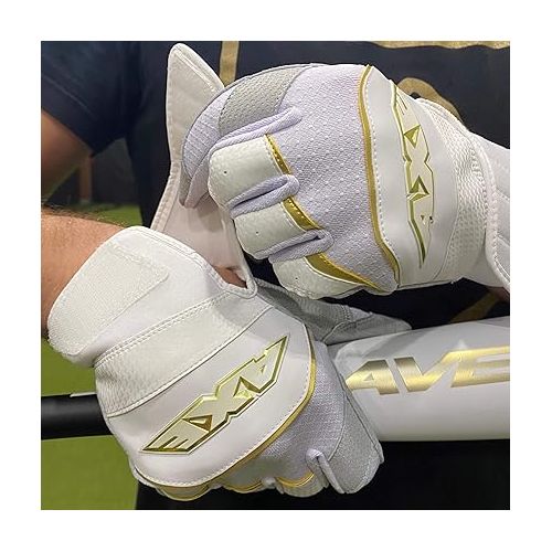  Axe Pro-Fit Batting Gloves White/Gold Cabretta Leather Youth L