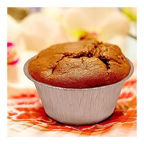  4 oz Disposable Baking Cups Tin Foil Pans Cups 120 mL Aluminum Foil Cupcake Bowl Pans 100Pcs for Baking, Roasting