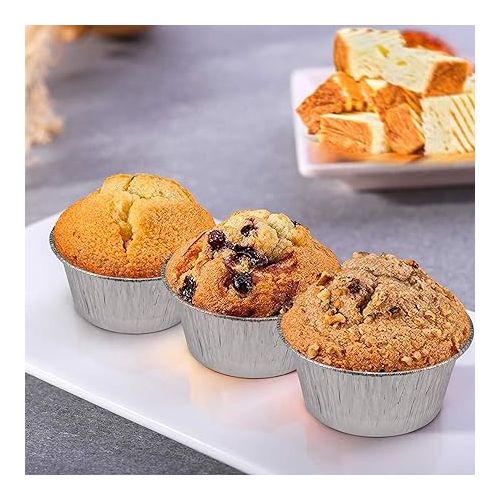  4 oz Disposable Baking Cups Tin Foil Pans Cups 120 mL Aluminum Foil Cupcake Bowl Pans 100Pcs for Baking, Roasting