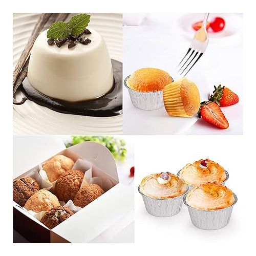  4 oz Disposable Baking Cups Tin Foil Pans Cups 120 mL Aluminum Foil Cupcake Bowl Pans 100Pcs for Baking, Roasting