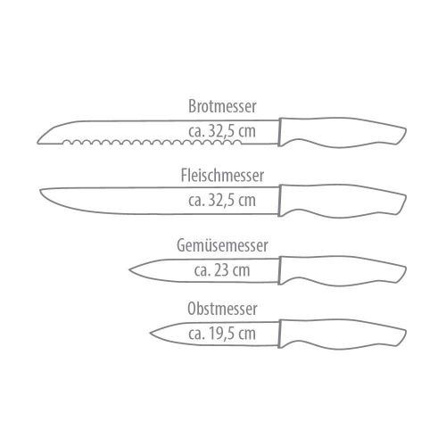  Axentia axentia Messerset 4-teilig, buntes Kuechenmesser-Set mit Motiven, Fleischmesser, Brotmesser, Gemuesemesser, Obstmesser, Edelstahl-klingen und Softgriff