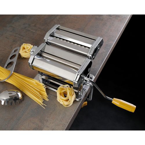  Axentia axentia Nudelmaschine verchromt, Pasta-Maker fuer Lasagne-Platten, Spaghetti oder Bandnudeln, manuelle Pastamaschine mit Kurbelantrieb, 9 Teigdicken