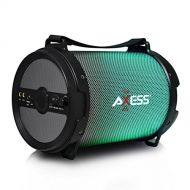 Axess AXESS SPBL1046 Portable Bluetooth 2.1 LED Lit Hi-Fi Cylinder Loud Speaker with Built-In 6 Sub and SD Card, USB, AUX, 2 Microphone Inputs in Black